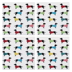 Transomnia Set Of Four Dotty Dachshund Coasters