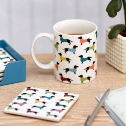 Transomnia Set Of Four Dotty Dachshund Coasters -Home Furnishings Store transomnia coas146 set of 4 dachshund coasters lifestyle