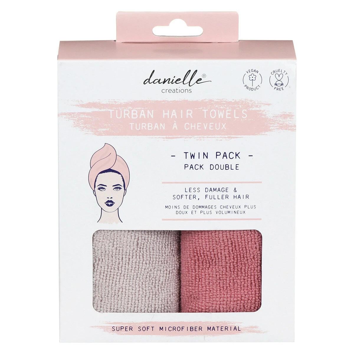 Aroma Home Grey & Pink Turban Hair Towels Double Pack 4 Aroma Home Grey & Pink Turban Hair Towels Double Pack - Image 2