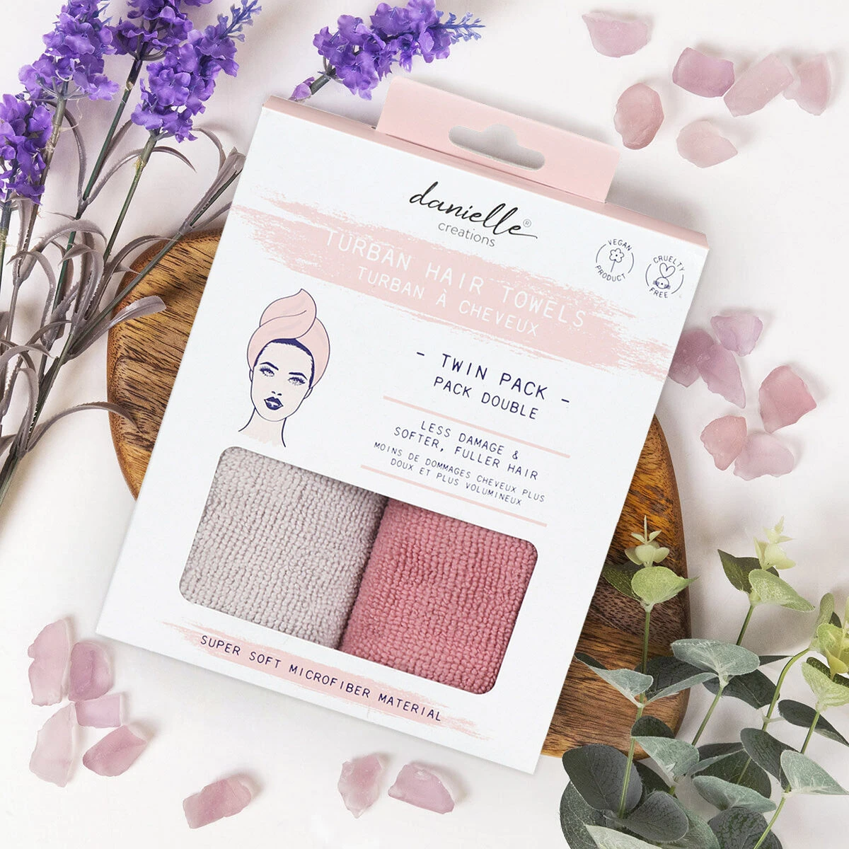 Aroma Home Grey & Pink Turban Hair Towels Double Pack 3 Aroma Home Grey & Pink Turban Hair Towels Double Pack