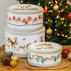 Wrendale Christmas Set Of 3 Nesting Cake Tins -Home Furnishings Store wrendale ctn003 christmas set of three nesting cake tins lifestyle