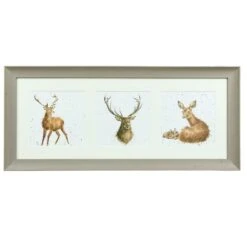 Wrendale A Trio Of Deer Taupe Triple Framed Print