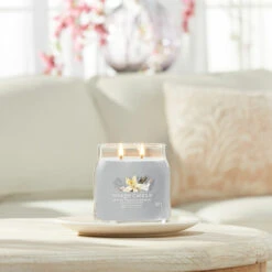 Yankee Candle Smoked Vanilla & Cashmere Signature Medium Jar Candle -Home Furnishings Store yankee candle 1630023e smoked vanilla cashmere signature medium jar candle lifestyle 1