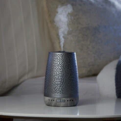 Yankee Candle Peaceful Dreams Silver Sleep Diffuser Starter Kit With 3 Refills -Home Furnishings Store yankee candle peaceful dreams sleep diffuser stater kit bundle lifestyle 3